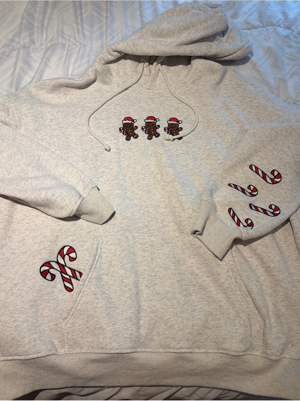 Light Gray Holiday Gingerbread & Candy Cane Hoodie
